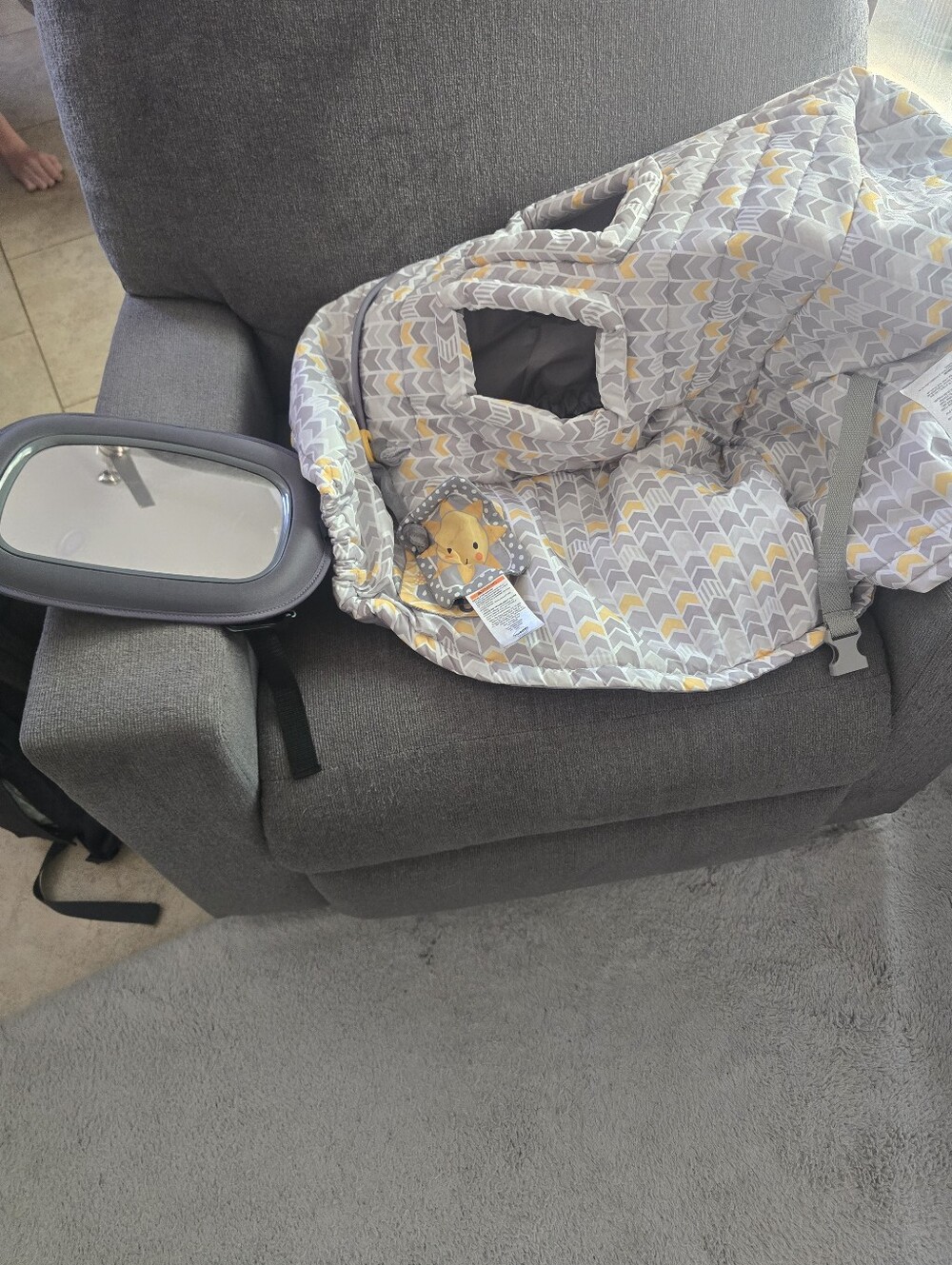 Neutral Chevron Baby Car Seat/Carrier with Yellow Accents